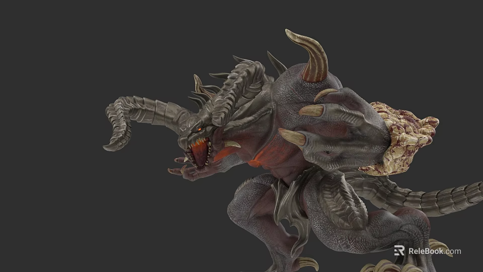 3D Monster Character Model With Horns Sharp Claws And Muscular Red Body 3d model