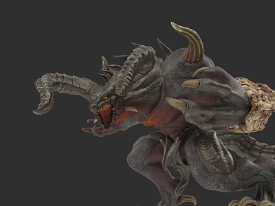 3D Monster Character Model With Horns Sharp Claws And Muscular Red Body 3d model