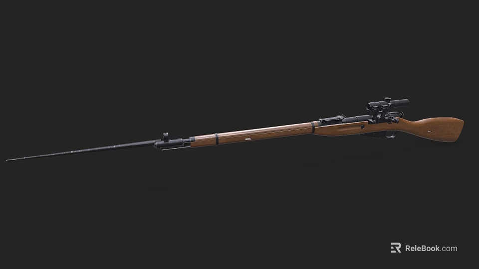 Vintage Bolt Action Rifle With Wooden Stock Metal Barrel And Scope Design 3d model 