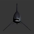Realistic Gray Shark With Detailed Fins And Open Mouth On Dark Background