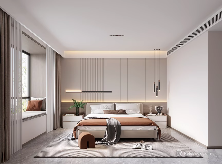 Modern Living Dining Room Interior With Sofa Dining Table Window Curtains And Area Rug 3d model