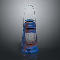 Vintage Blue Kerosene Lamp with Rusty Metal Body and Glass Shade and Handle