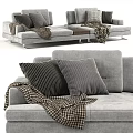 Modern Gray Two Seater Sofa With Plaid Blankets And Decorative Pillows 3d model