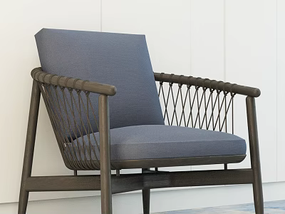 Modern Accent Chair With Wooden Frame Woven Armrests And Gray Fabric Cushion 3d model