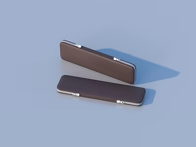 Two Brown Leather Pencil Cases with Silver Clasps for Stationery Storage 3d model