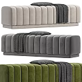 Modern Ribbed Sofa Bench In Light Grey Dark Grey Green With Pillow And Blanket
