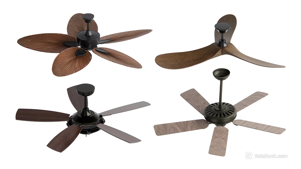 Various Modern Ceiling Fan Designs With Different Blade Styles And Finishes 3d model
