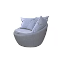 Modern Round Single Sofa In Light Gray Textured Fabric With Multiple Plush Cushions Design