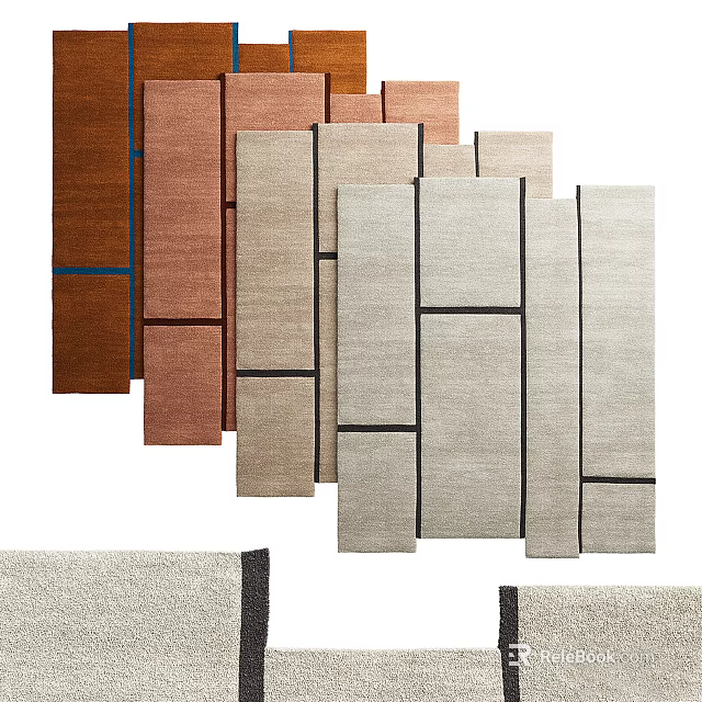 Square Rugs With Geometric Patterns And Various Colors 3d model 