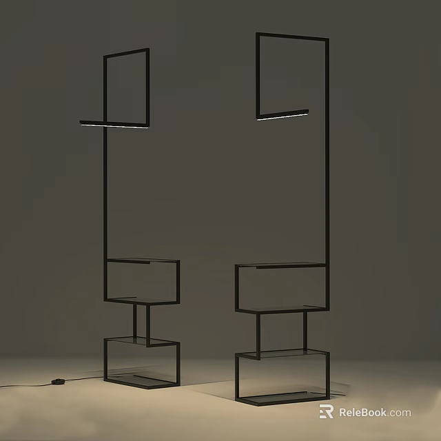 Sleek Modern Floor Lamp With Geometric Black Metal Frame And Layered Glass Shelves For Home Interior Decor 3d model 