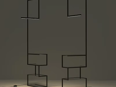 Sleek Modern Floor Lamp With Geometric Black Metal Frame And Layered Glass Shelves For Home Interior Decor 3d model