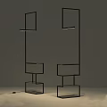 Sleek Modern Floor Lamp With Geometric Black Metal Frame And Layered Glass Shelves For Home Interior Decor
