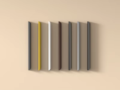 Various Colors Long Bar Cabinet Handles Neatly Arranged on Light Beige Background 3d model