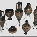Decorative Potted Plants in Various Shaped Ceramic Vases on Metal Stands