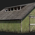 Green Old Barn Featuring Gray Tile Roof Side Wooden Door And Small Windows