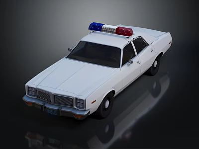 Classic White Police Car With Red And Blue Emergency Lights 3d model