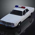 Classic White Police Car With Red And Blue Emergency Lights
