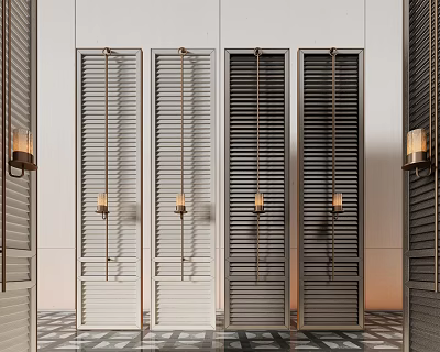 Elegant Modern Room Divider Design With Louvered Panels And Metal Frames 3d model