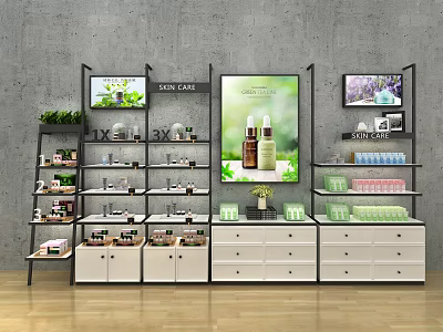Modern Display Shelves For TEA CARE Skincare Products With Multi Layer Racks And Screen Displays 3d model