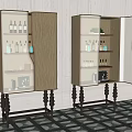 Modern Wine Cabinet With Wooden Frame Glass Doors Decorative Legs And Wine Bottles
