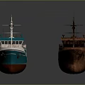 Modern Green and White Water Transport Ship And Old Rusted Vintage Boat Model
