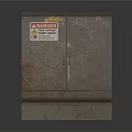 Rusted Industrial Metal Storage Cabinet With Danger Warning Sign And Double Doors