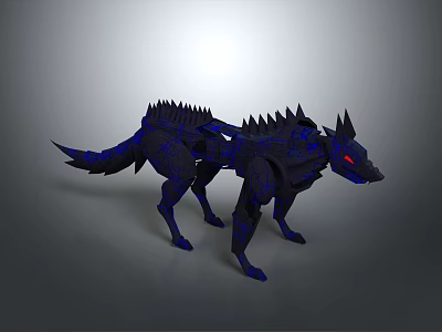 Futuristic Mechanical Wolf With Spiked Back Blue Glowing Accents And Red Eyes 3d model
