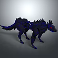 Futuristic Mechanical Wolf With Spiked Back Blue Glowing Accents And Red Eyes