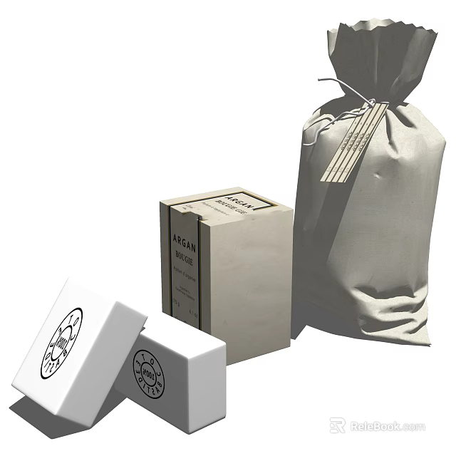 Stylish Bathroom Accessories With Minimalist Packaging Box And Linen Storage Bag 3d model 