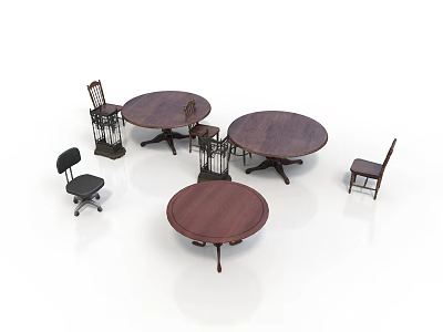 Wooden Round Tables And Matching Chairs For Home Dining Furniture Set 3d model
