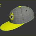 Gray Hat With Yellow Brim Yellow Eye Design And Stitches
