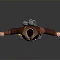 Man Wearing Brown Jacket Red Backpack Work Pants Yellow Knee Pads Boots With Arms Outstretched