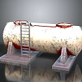 Industrial Rusty Cylindrical Tank With Ladder And Two Circular Openings On Concrete Base