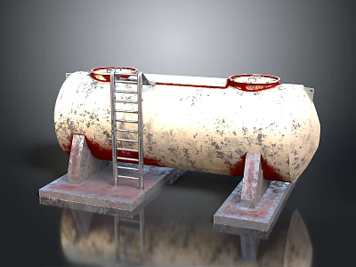 Industrial Rusty Cylindrical Tank With Ladder And Two Circular Openings On Concrete Base 3d model