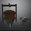 Medieval Blacksmith Workshop With Smelting Furnace Wooden Frame Anvil And Sword