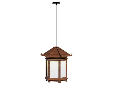 Traditional Wooden Lantern Shaped Pendant Light With White Shade And Classic Design 3d model