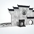Traditional Chinese Scenic Wall With Black Eaves Gray Surface And Circular Decoration