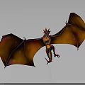3D Rendered Purple Body Horned Dragon With Red Orange Spread Wings On Gray Gradient Background