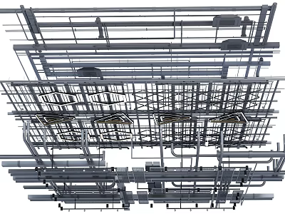 Suspended Ceiling Structure With Metal Framework And Pipe Installation Layout Design 3d model