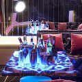 Modern KTV Room Interior With Neon Lights Large Screen TV And Starry Ceiling
