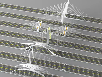 Modern Cable Stayed Bridge Multi Level Interchange White Structure Urban Design 3d model