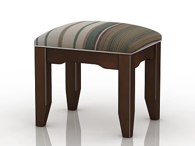 Modern Stool With Striped Upholstered Seat And Dark Brown Wooden Legs 3d model