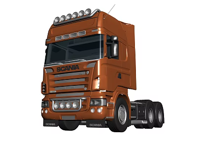 Orange SCANIA Heavy Duty Truck With Roof Lights Front Headlights And Spacious Cab 3d model