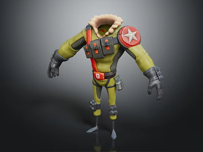 Green Tactical Combat Uniform With Red Star Armor And Gear Straps 3d model