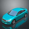 Turquoise Sedan Car with Sleek Modern Exterior Design on Reflective Surface and Shiny Finish