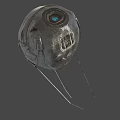 Futuristic Spherical Robot With Metallic Surface Green Smiley Face And Antennas