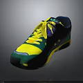 Vibrant Colorful Sneakers With Yellow Green Purple Design Yellow Laces And Side Three Stripes