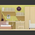 Cartoon Scene of Colorful Pink Yellow Room With Bed Desk Bookshelf And Sofa
