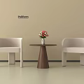 Beige Upholstered Accent Chairs with Round Side Table and Flower Vase in Lounge Area