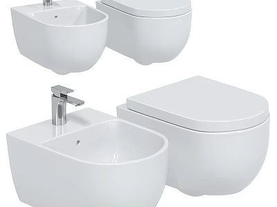 Modern White Ceramic Toilet And Basin Set With Chrome Faucet Design 3d model